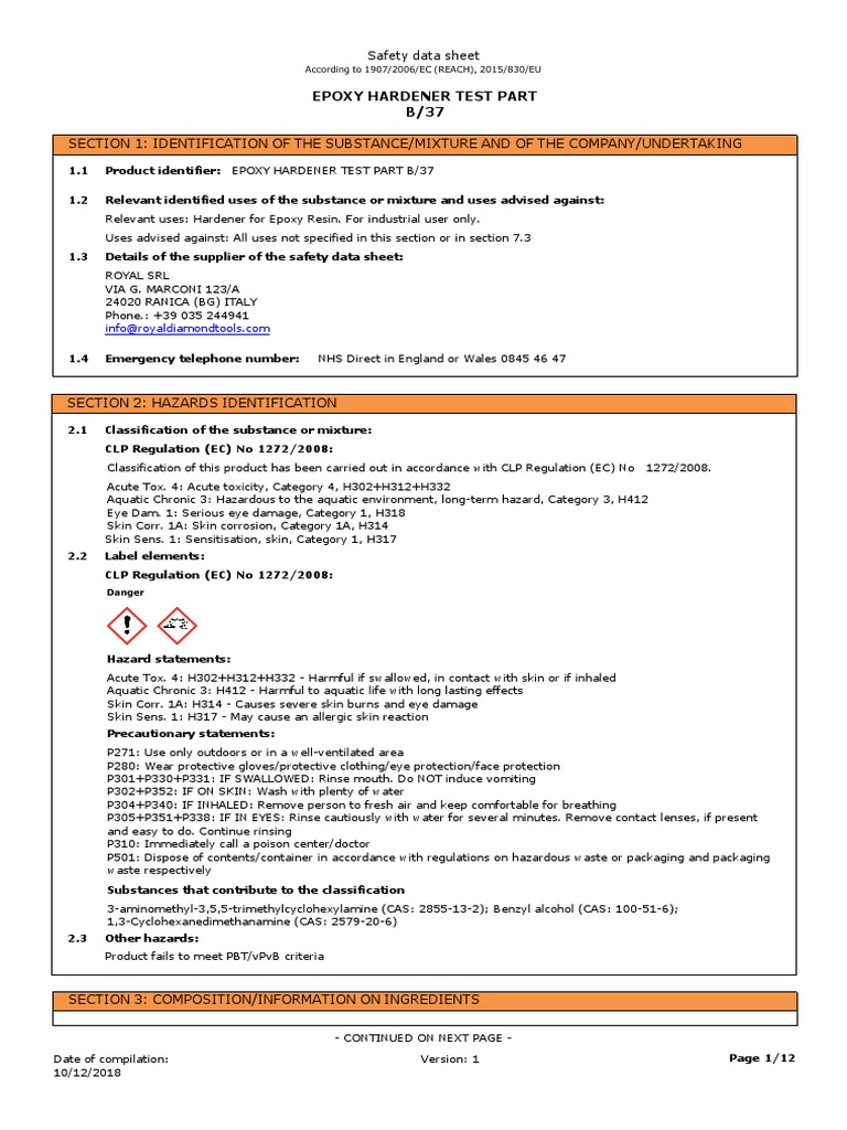 En - Epoxy Hardener Test Part B - 37 | PDF | Toxicity | Personal ...