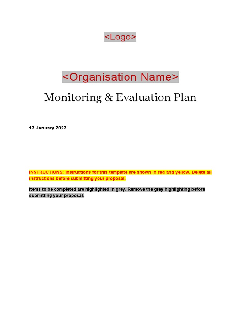 Monitoring & Evaluation Plan Template | PDF | Educational Assessment ...