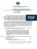 HRA CHR IV A2010 005 EO No.003 Discriminatory or Rights Based CHR Advisory On The Local Ordinance by The City of Manila