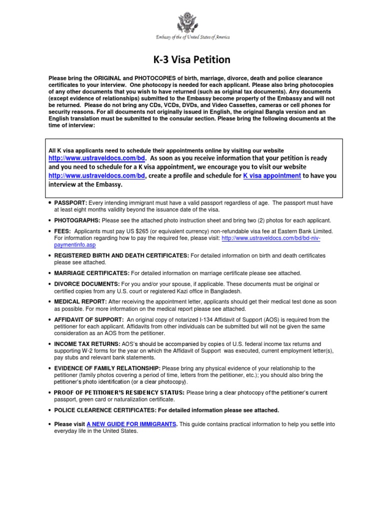 k3 Packet 4 Instructions 17oct2018 PDF Marriage Travel Visa
