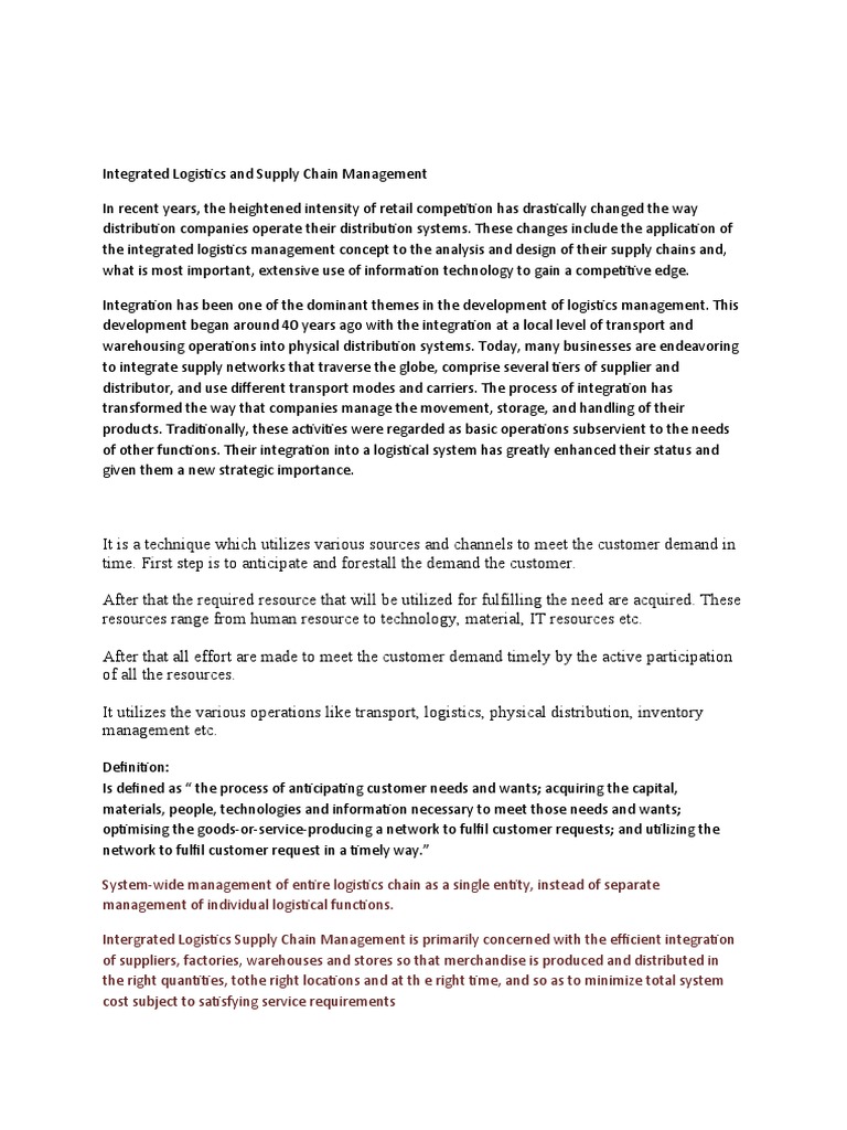 Integrated Logistics in Supply Chains | PDF | Logistics | Supply Chain