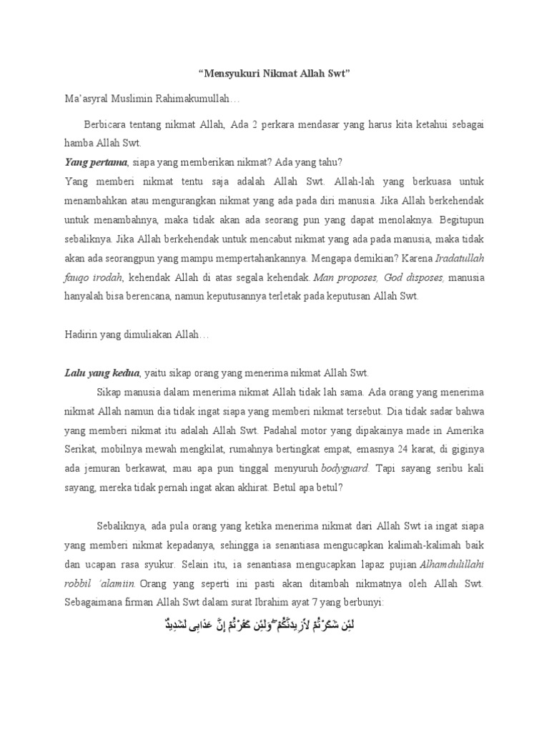 Pidato Mensyukuri Nikmat Allah SWT PDF
