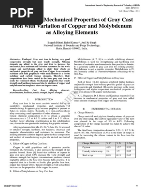 Effect on the Mechanical Properties of Gray Cast Iron With Variation of Copper and Molybdenum as Alloying Elements IJERTV3IS050215
