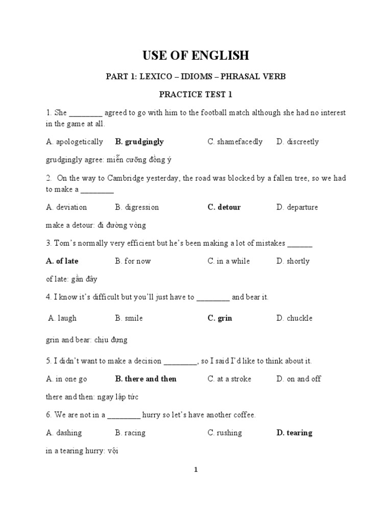 Lexico Wordform Cloze Test Answer Key 1 PDF