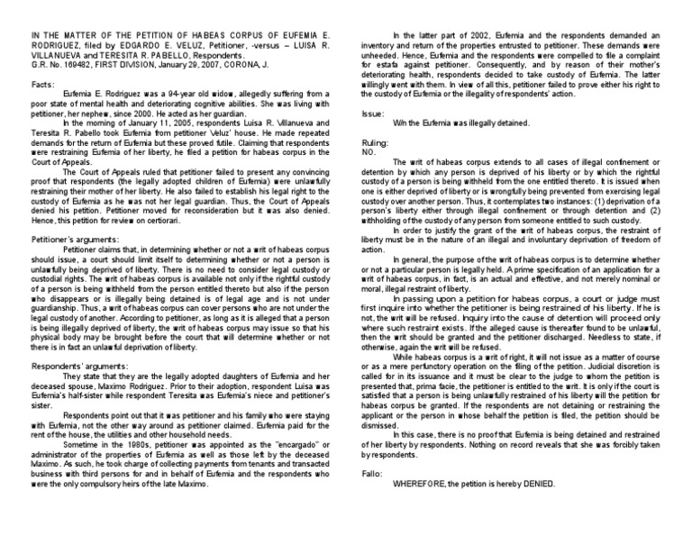 Veluz vs villanueva pdf habeas corpus detention imprisonment 