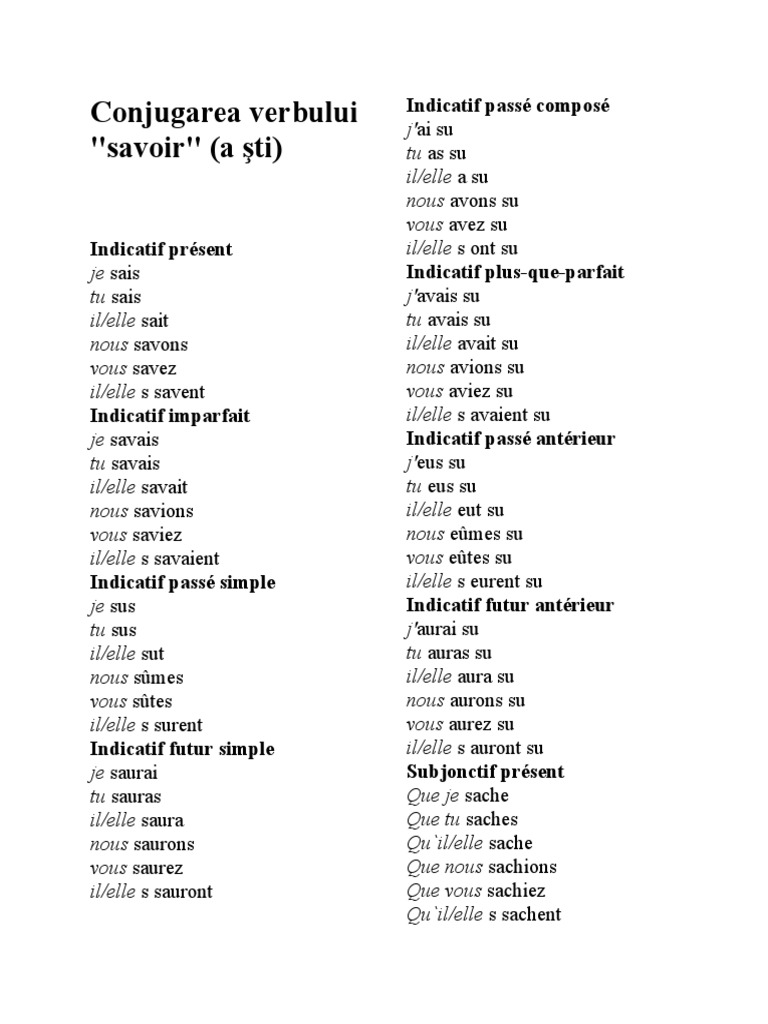 Conjugaison du verbe "savoir" | PDF | Mécanique du langage | Relations ...