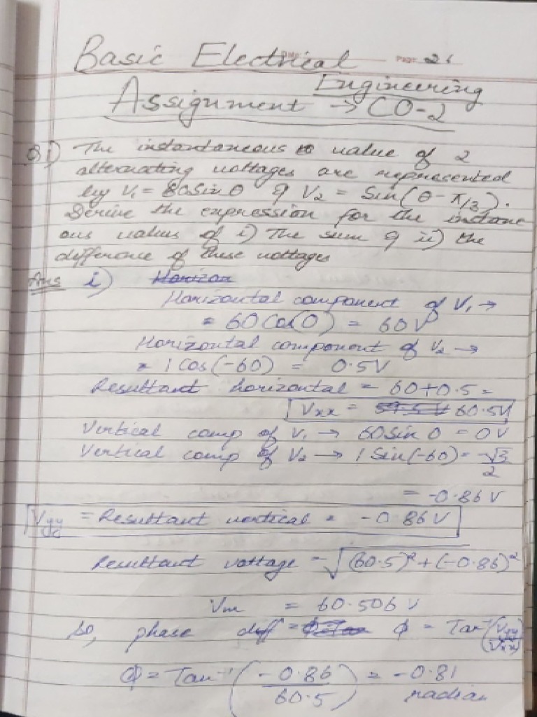 Basic Electrical Engineering CO-2 Assignment | PDF