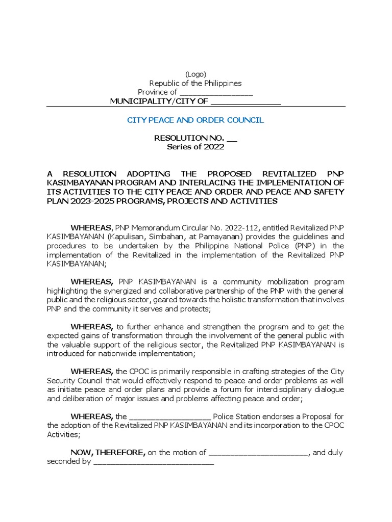 Revitalized PNP Kasimbayanan Resolution | PDF | Government