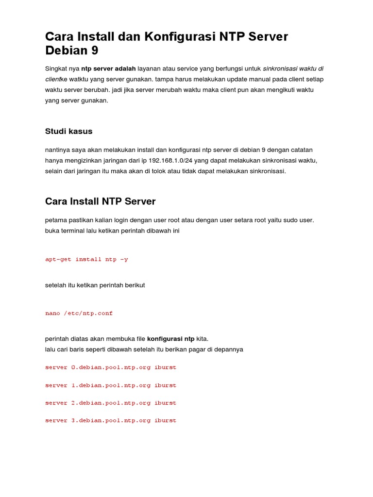 Cara Install Dan Konfigurasi NTP Server Debian 9 | PDF