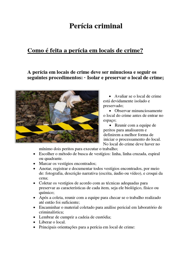 Procedimentos de Perícia Criminal | PDF | Testemunha especializada ...