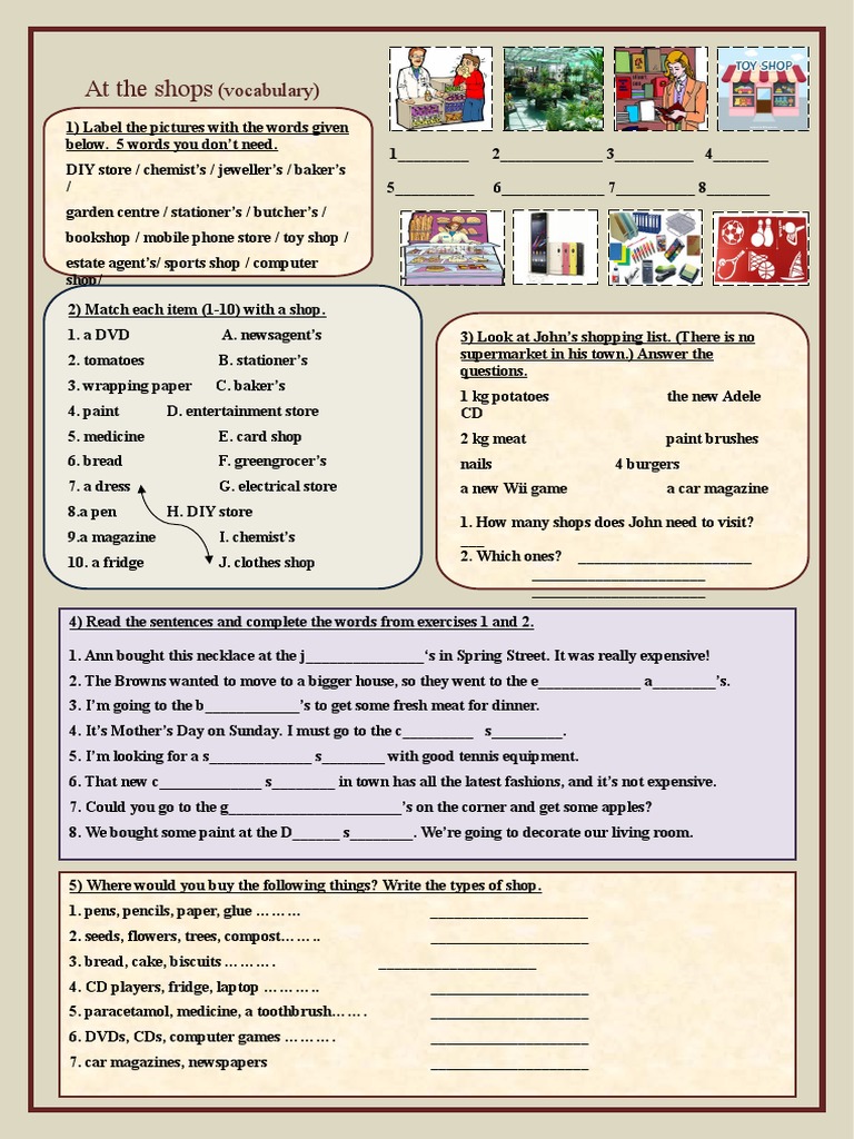 Shops Vocabulary Exercises C1 | PDF | Games & Activities