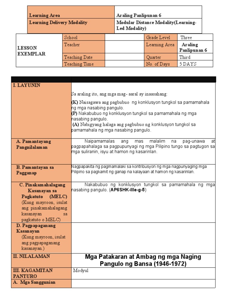 Cot - AP 6 m7 q3 Cot | PDF