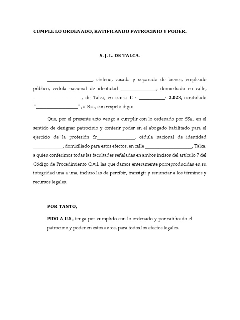 Ratificando Patrocinio y Poder. | PDF