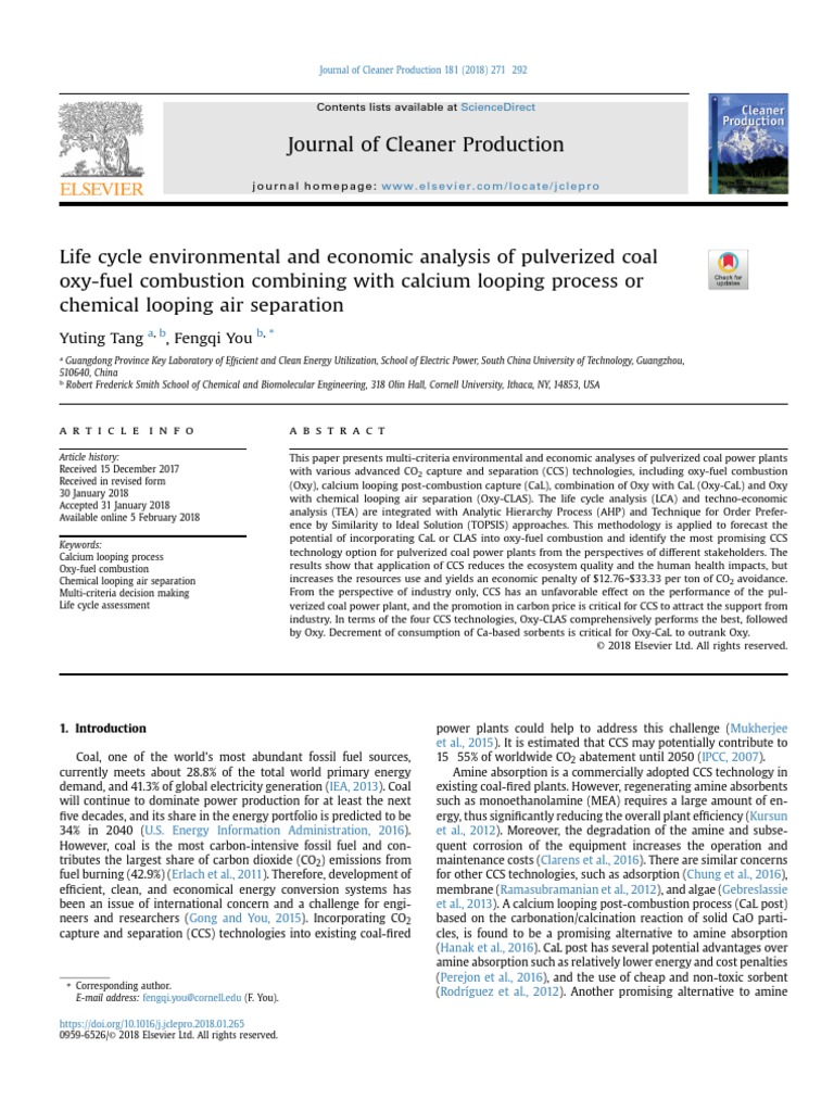 Journal of Cleaner Production Yuting Tang, Fengqi You PDF Carbon