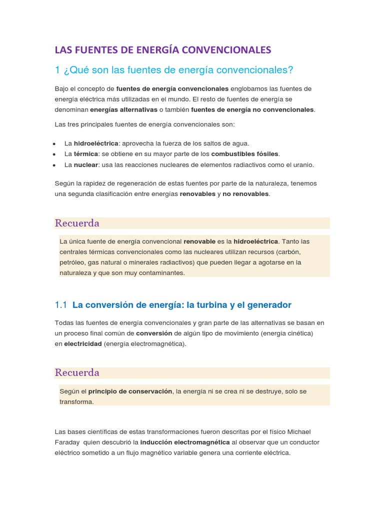 Fuentes de Energía Convencionales | PDF | Energía renovable | La ...