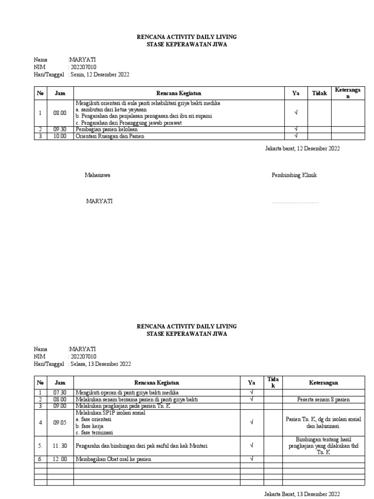 Rencana Kegiatan Keperawatan Jiwa Maryati | PDF