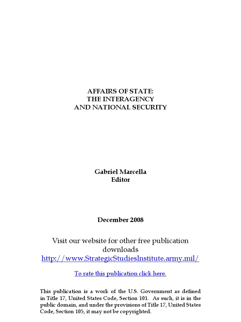 Affairs of State: The Interagency and National Security, PDF, United  States National Security Council