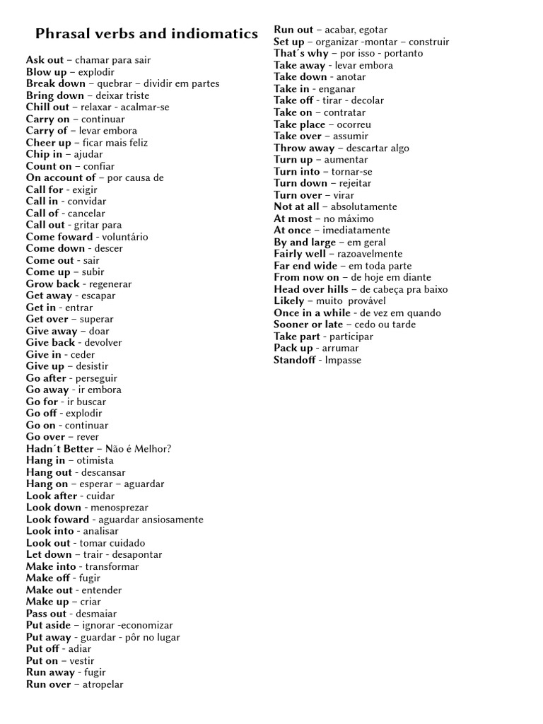 Lista de Phrasal Verbs com Tradução | PDF