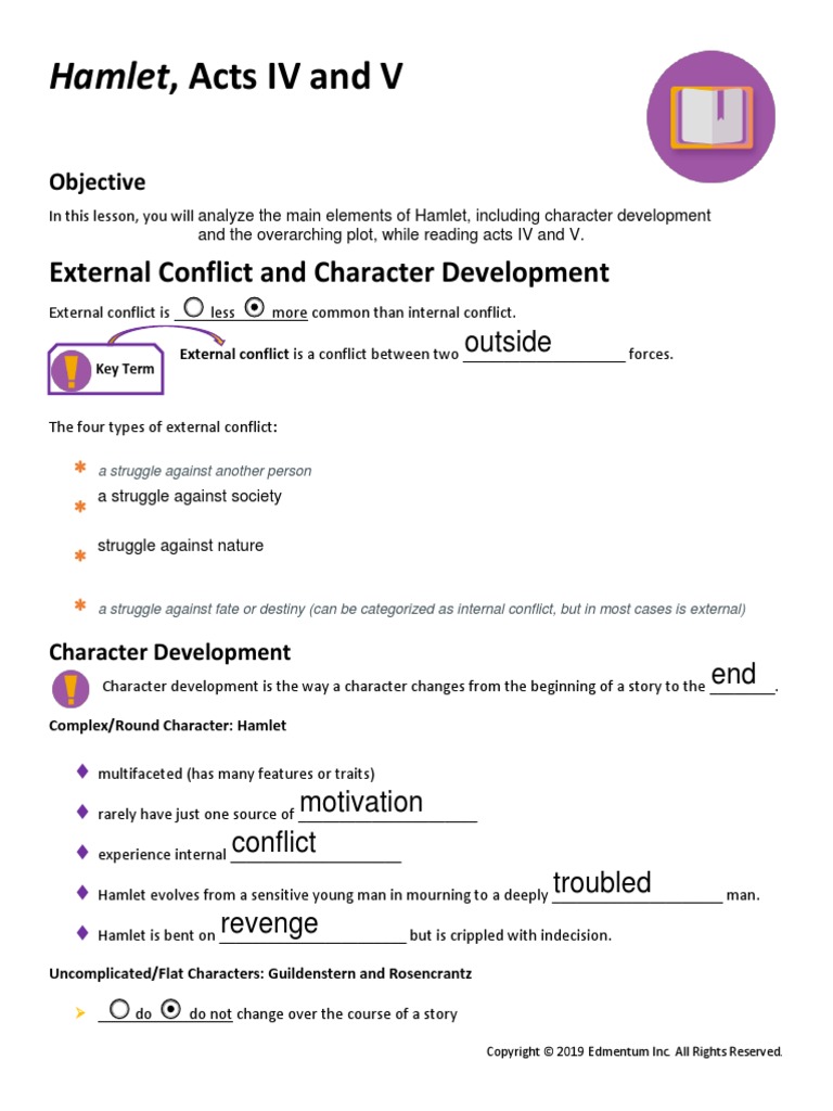 Hamlet, Acts IV and V External Conflict and Character Development