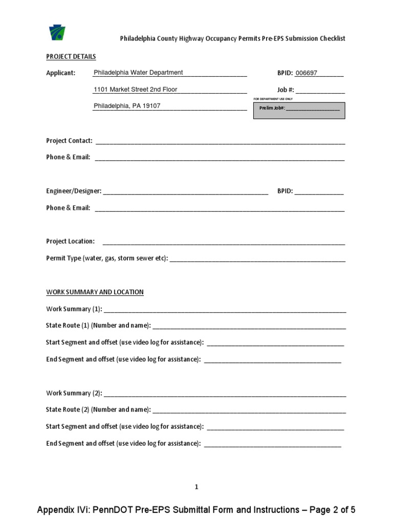 Penndot pre eps submission checklist pdf sidewalk civil engineering