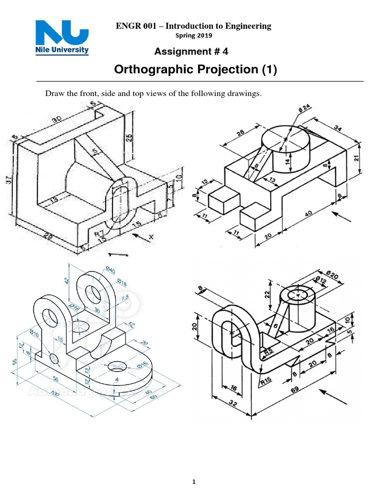 Assignment (4) Orthographic Projections PDF