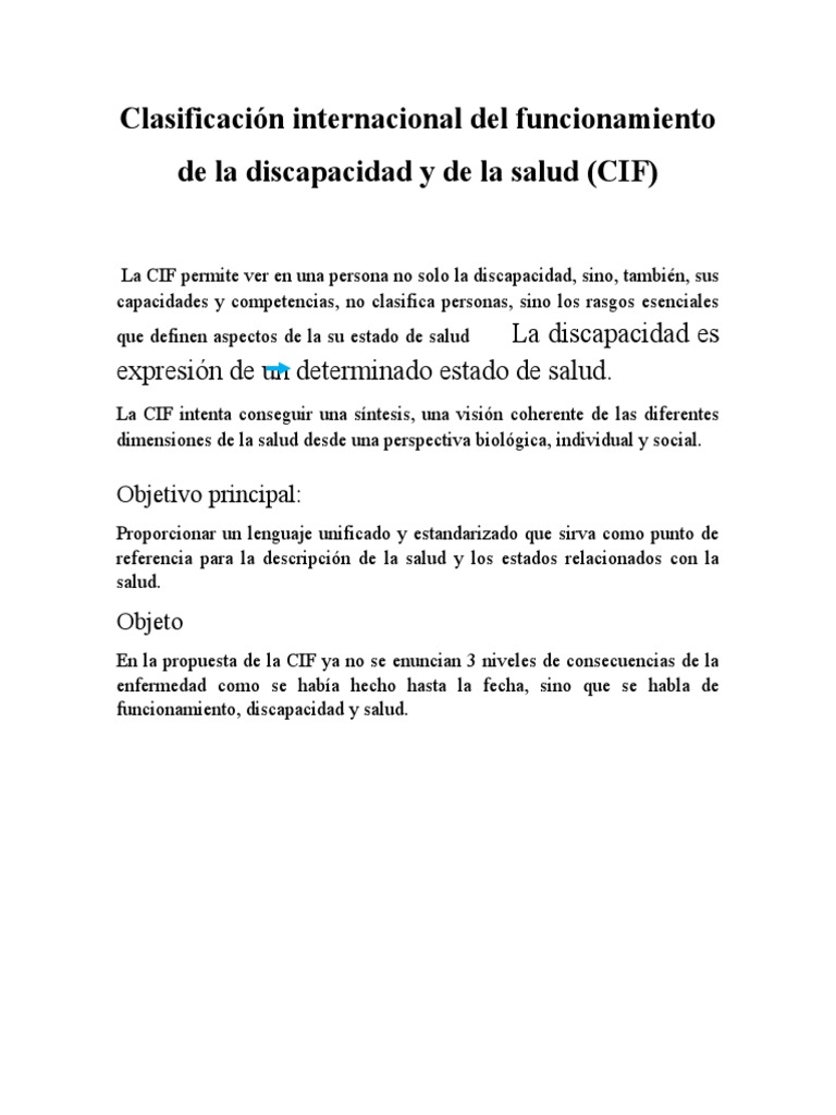 Clasificación CIF: Salud y Discapacidad | PDF | Invalidez | Ciencias de ...