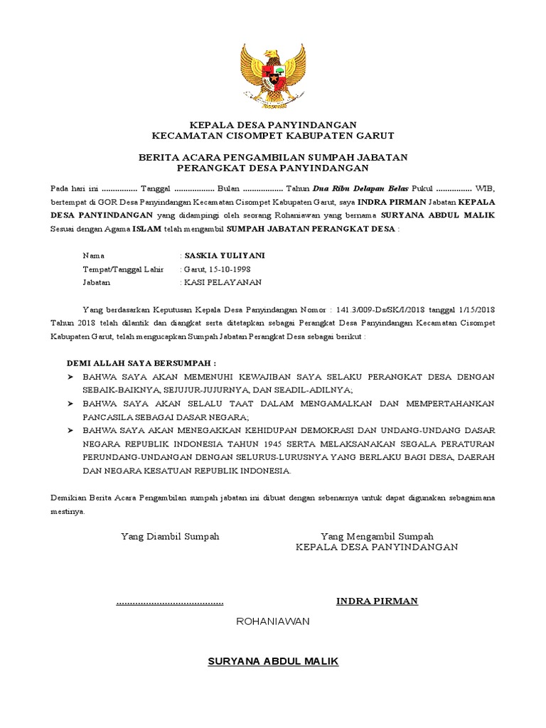 Berita Acara Sumpah Jabatan | PDF