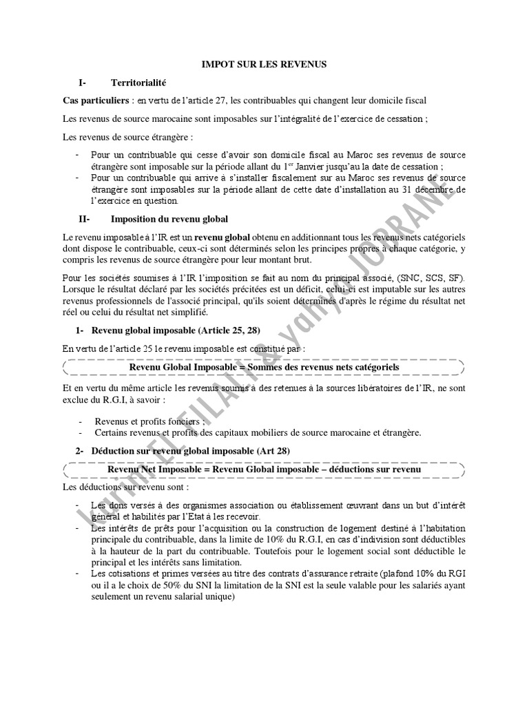 Impôt sur les Revenus au Maroc : Guide Complet | PDF | Impôt sur le ...