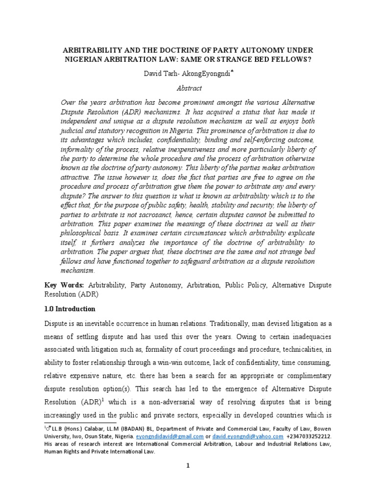 Arbitrability and The Doctrine of Party | PDF | Arbitration ...
