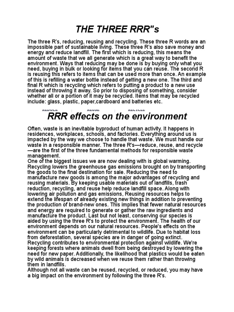 The Three R's Reducing, Reusing, and Recycling for Environmental Protection PDF Recycling