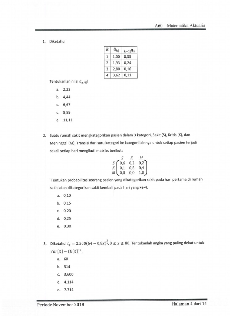 A60 Matematika Aktuaria Nov 18 Pdf
