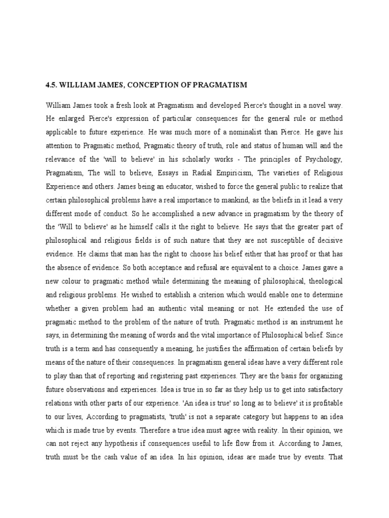 William James Pragmatisms Conception Of Truth