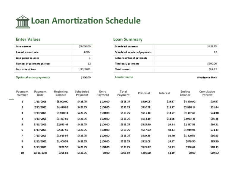 Loan Amortization Schedule: Enter Values Loan Summary | PDF | Loans ...