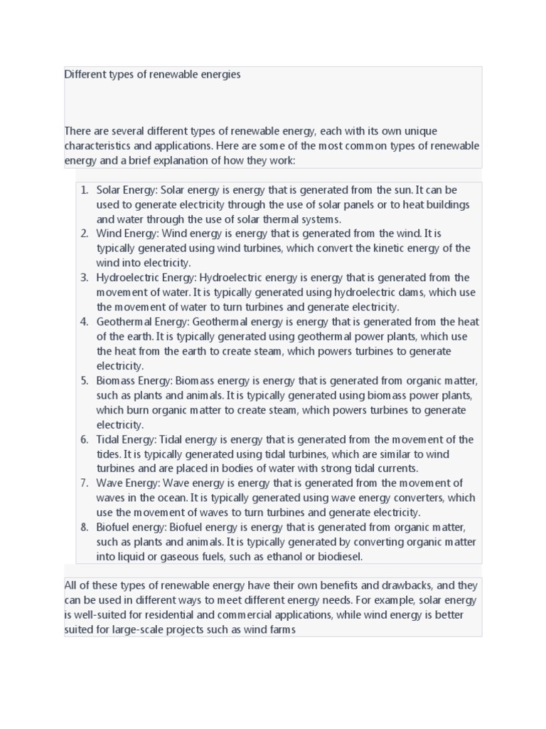 7 Main Types of Renewable Energies Explained | PDF | Renewable Energy ...