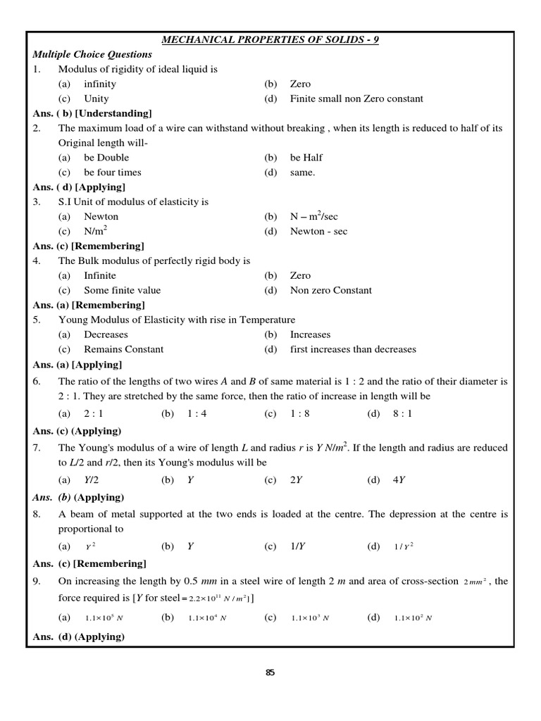 Mechanical Properties Class 11 Notes PDF Elasticity (Physics