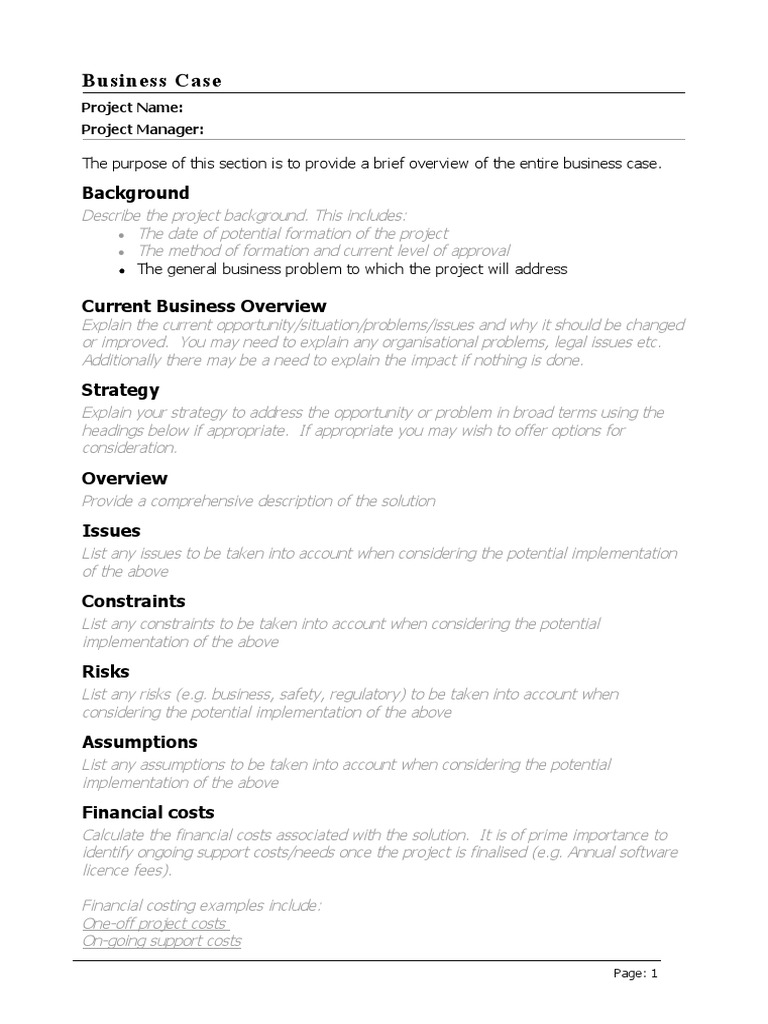 Business Case Template | Download Free PDF | Implementation | Economies