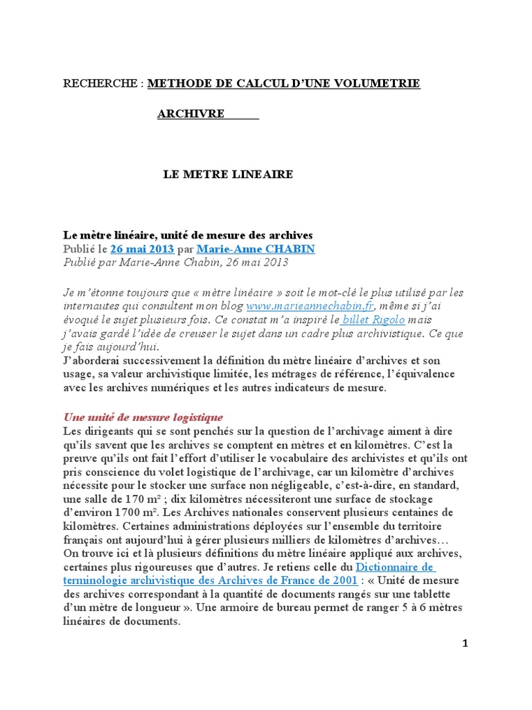 Comprendre le mètre linéaire d'archives | PDF | Archives | Mètre