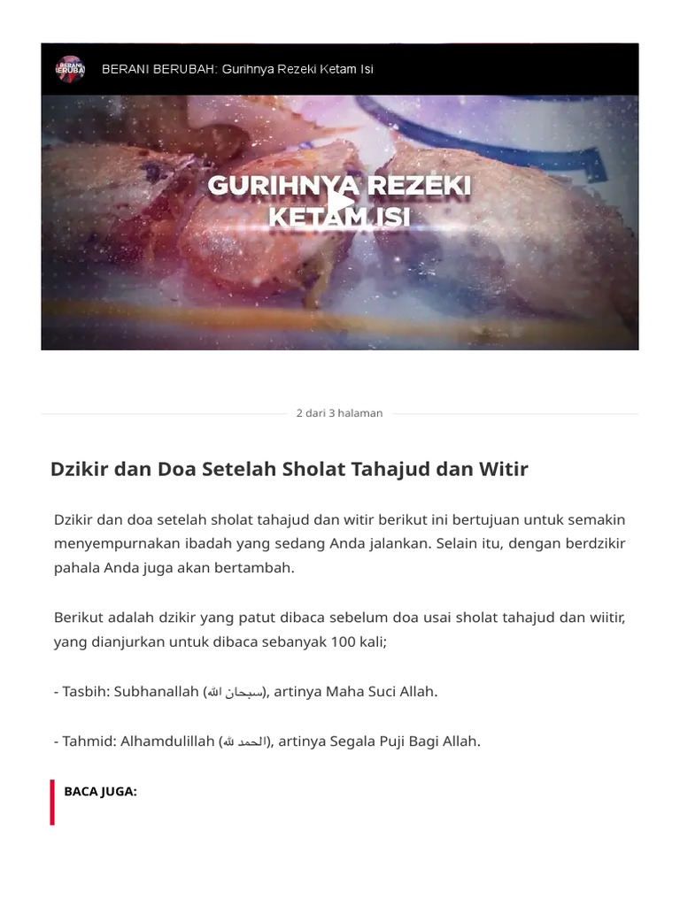 Lirik Doa Tahajud, Witir, dan Dzikir dalam Bahasa Arab, Latin, dan Terjemahan