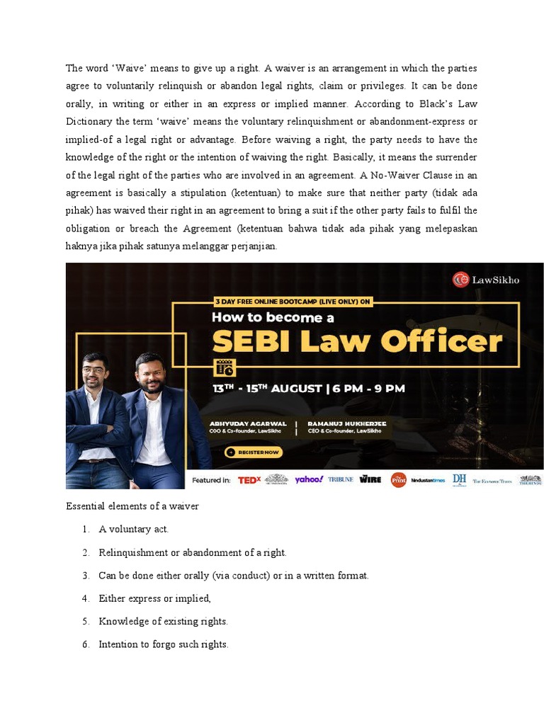 Understanding Waivers and NoWaiver Clauses PDF Lease Waiver