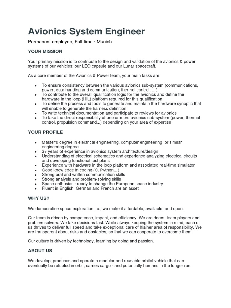 Job Description Avionics System Engineer PDF