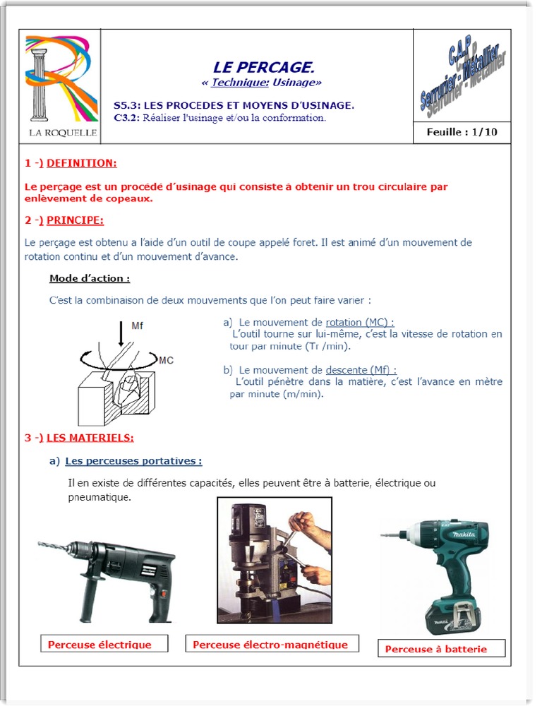 Le Percage Technique Usinage Pdf Téléchargement Gratuit Pdf