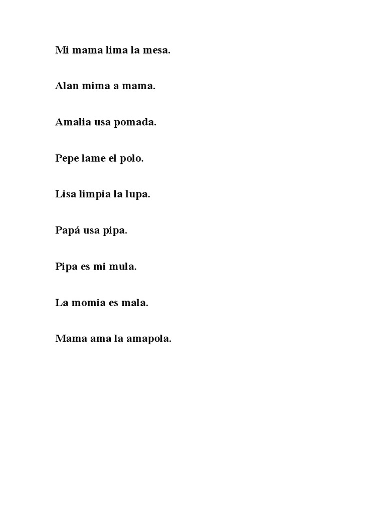 Lecturas con M, P, L y S para Niños | PDF