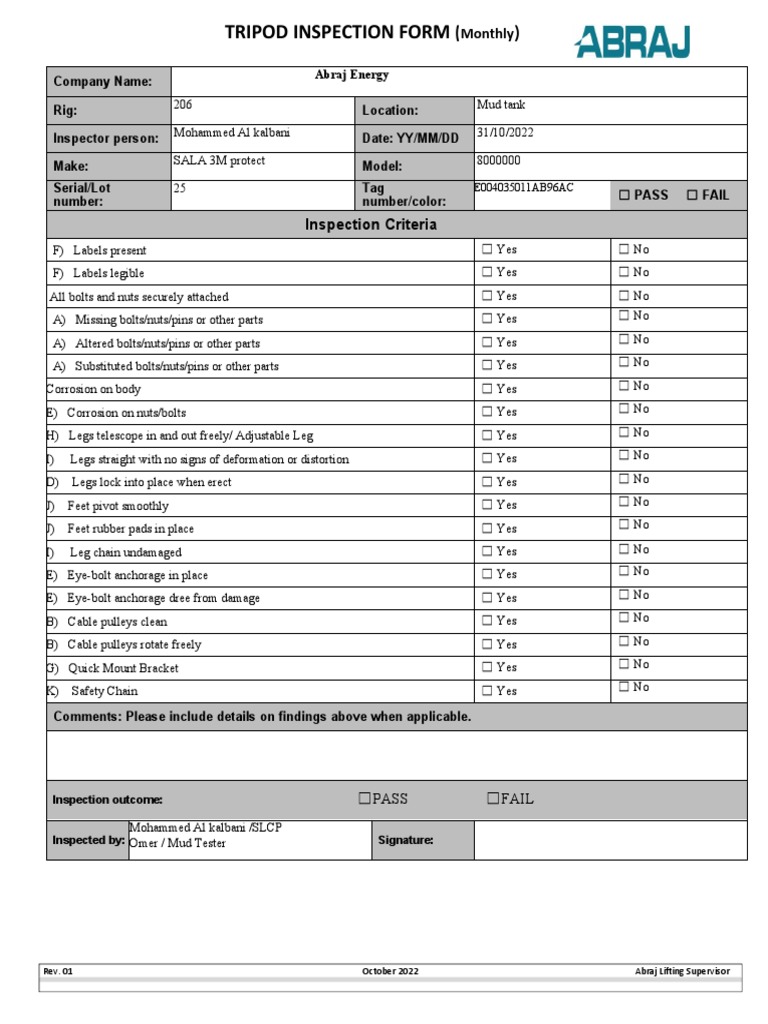 Tripod Inspection PDF Mechanical Engineering Components