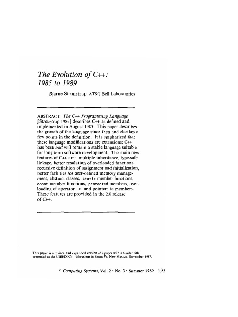 The Evolution of C++: 1985 to 1989 | PDF | C++ | Class (Computer ...