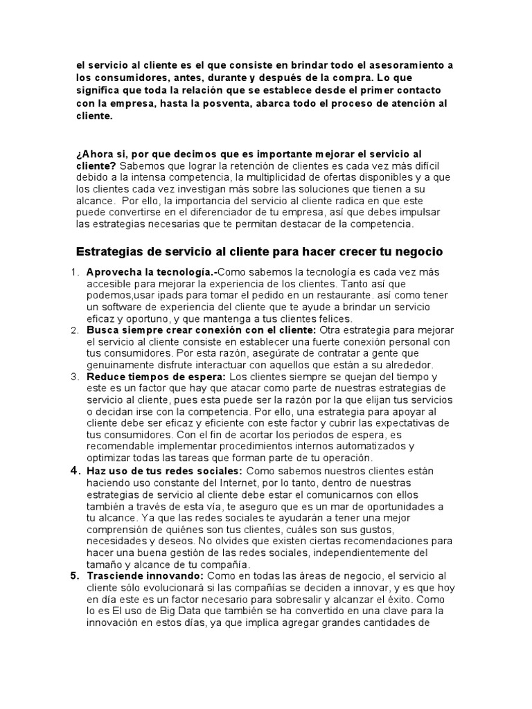 Estrategias para Mejorar el Servicio al Cliente | PDF | Cliente ...