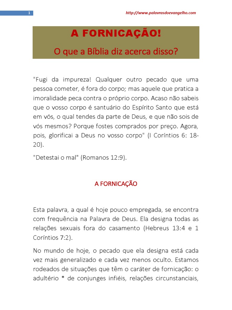 A Fornicação: O que a Bíblia diz sobre este grave pecado contra Deus, a ...