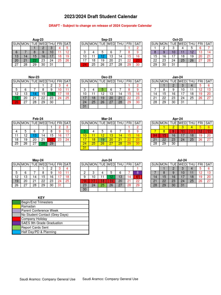 20232024 SAES Student Calendar Draft PDF