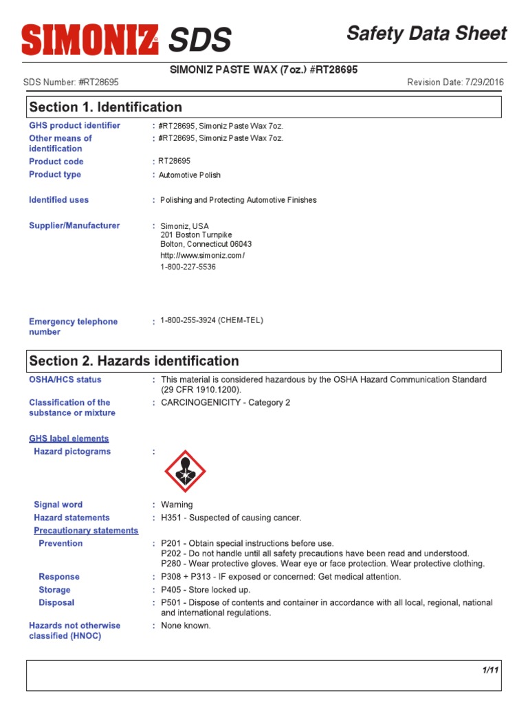 Simoniz Silicona Ficha de seguridad | PDF