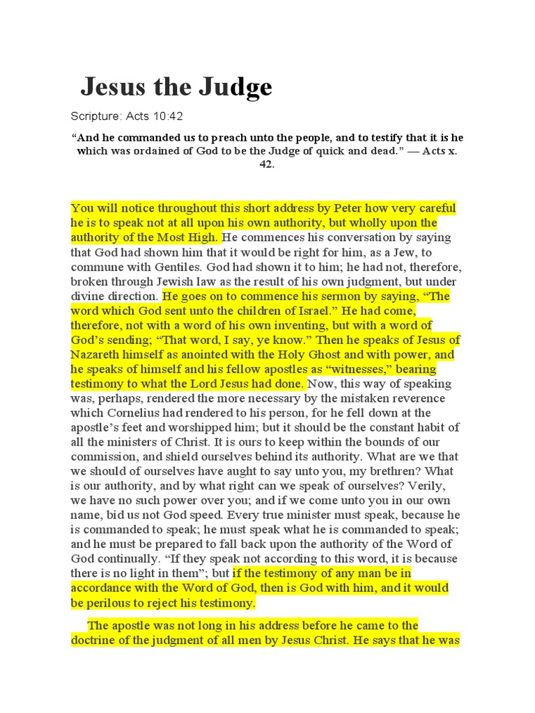 Acts 10 42 Jesus The Judge Charles Spurgeon PDF Last Judgment Jesus