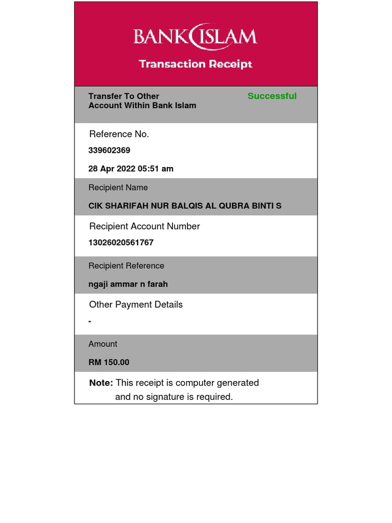 Transaction receipt pdf
